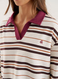 Cream And Chocolate Stripe Contrast Collar Rugby Top