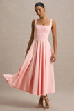Parina Pink Strappy Volume Hem Midi Dress