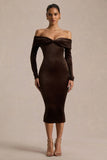 Compliment Brown Velvet Bardot Midi Dress