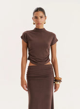 Chocolate Jersey High Neck Sleeveless Top