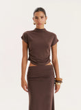 Chocolate Jersey High Neck Sleeveless Top