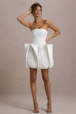 Orchid Oasis White Bandeau Mini Dress With Puff Floral Hem