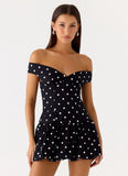 Endless Romance Off Shoulder Mini Dress Black Polkadot