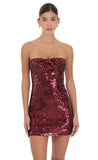 Strapless Sequin Bow Dress in Burgundy