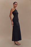 Chloe Peached Jersey One Shoulder Midi Dress Black