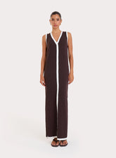 Chocolate Knitted Contrast Trim Midaxi Dress