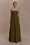 Sofie Pintuck Linen Maxi Dress Khaki