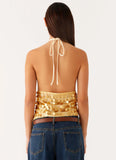 Xander Sequin Halter Top Gold