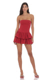 Strapless Corset Ruffle Dress in Red