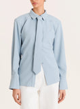 Blue Cinched Waist Tie Detail Shirt