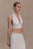 Amaris Sleeveless Plisse Halter Top Floral Ditsy Print