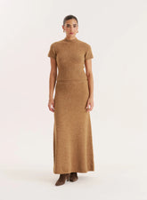 Camel Knitted A Line Maxi Skirt