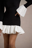 Josefina Black Long Sleeve Mini Dress With White Satin Trims