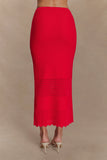 Madeline Scallop Knit Midi Skirt Red