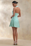 Valetta Sage Plunge Neck Tailored Mini Dress