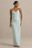 Fierce Light Blue Asymmetric Ruched Maxi Dress