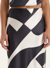 Abstract Print Satin Maxi Skirt