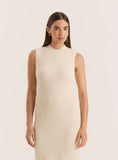 Beige High Neck Knitted Sleeveless Dress
