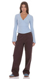 V Neck Overlap Top in Light Blue