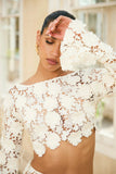 Ibiza Cream Lace Bell Sleeve Crop Top