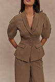 Faith Suiting Wide Leg Pant Cacao Brown