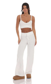 Fuzzy Straight Pants in White