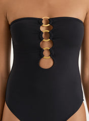 Black Gold Ring Cut Out Bandeau Swimsuit