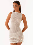 Miracle Beaded Crochet Mini Dress Ivory