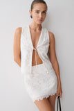 Tessa Broderie Tie Front Sleeveless Top White