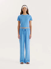 Blue Stripe Towelling Straight Leg Trouser