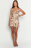 Scenes Brown Anemone Floral Print Halter Mini Dress