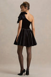 Keeley Black Asymmetric Neck Velvet Mini Dress With Bow Detail