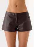 Coastline Faux Leather Micro Mini Shorts Chocolate