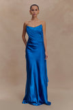 Carah Satin And Chiffon Maxi Dress Cobalt