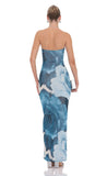 Floral Strapless Maxi Dress in Blue