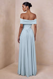 Cindie Powder Blue Bardot Neck Maxi Dress
