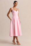 Greta Light Pink Sweetheart Neck Midi Dress