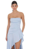 Satin High Low Maxi Dress in Light Blue