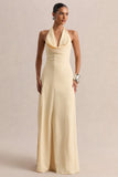 Undeniable Lemon Cowl Neck Draped Maxi Dress