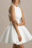 Waverly White Racer Neck Sleeveless Skater Mini Dress