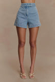 Kylee Embroidered Shorts Mid Blue