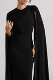 Magdelena Black Asymmetric Cape Maxi Dress