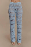 Trena Crochet Knit Pants Sky Blue