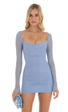 Mesh Corset Long Sleeve Dress in Blue