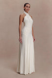 Indira Gathered Slinky Halter Maxi Dress Ivory
