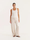 Cream Satin Elasticated Waist Wide Leg Trouser