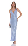 Satin V Neck Maxi Dress in Sky Blue
