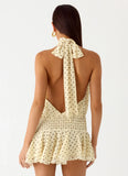 Willow Chiffon Mini Dress Yellow Polkadot