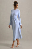 Cassiopeia Light Blue Long Sleeve Midi Dress With Cross Waist