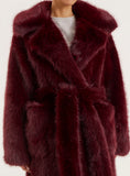 Burgundy Faux Fur Belted Longline Coat